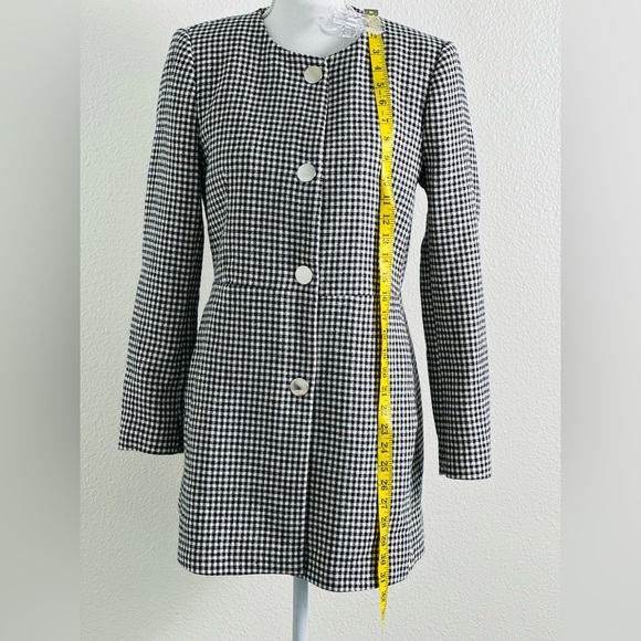 Zara Black and Ecru Check Gingham Frock Long Coat/Blazer Size Large - Picture 8 of 13